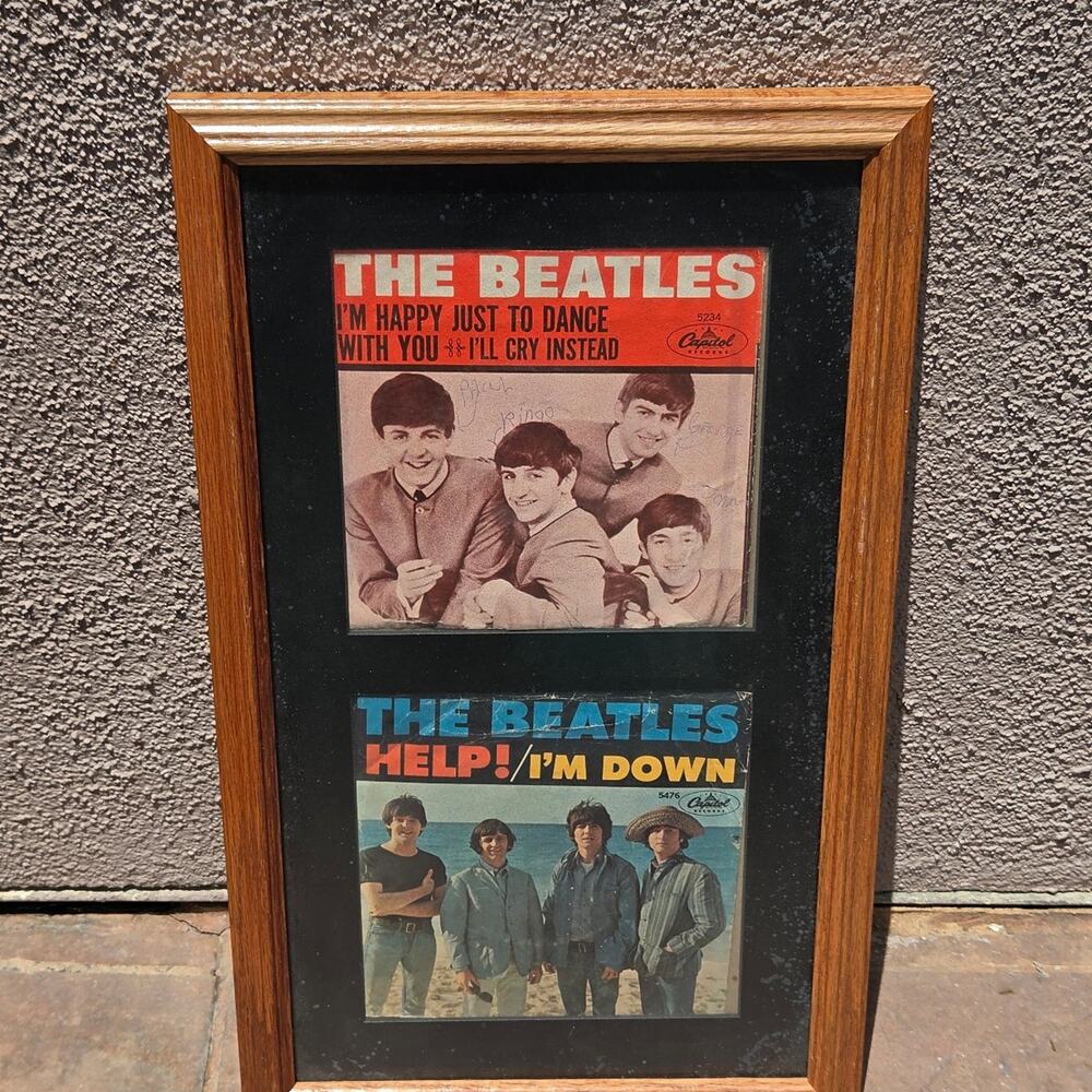 Vtg THE BEATLES Framed 45 Vinyl Records